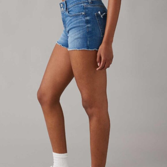 American Eagle AE Next Level High-Waisted Denim Midi Short - Size 14 - Picture 3 of 10